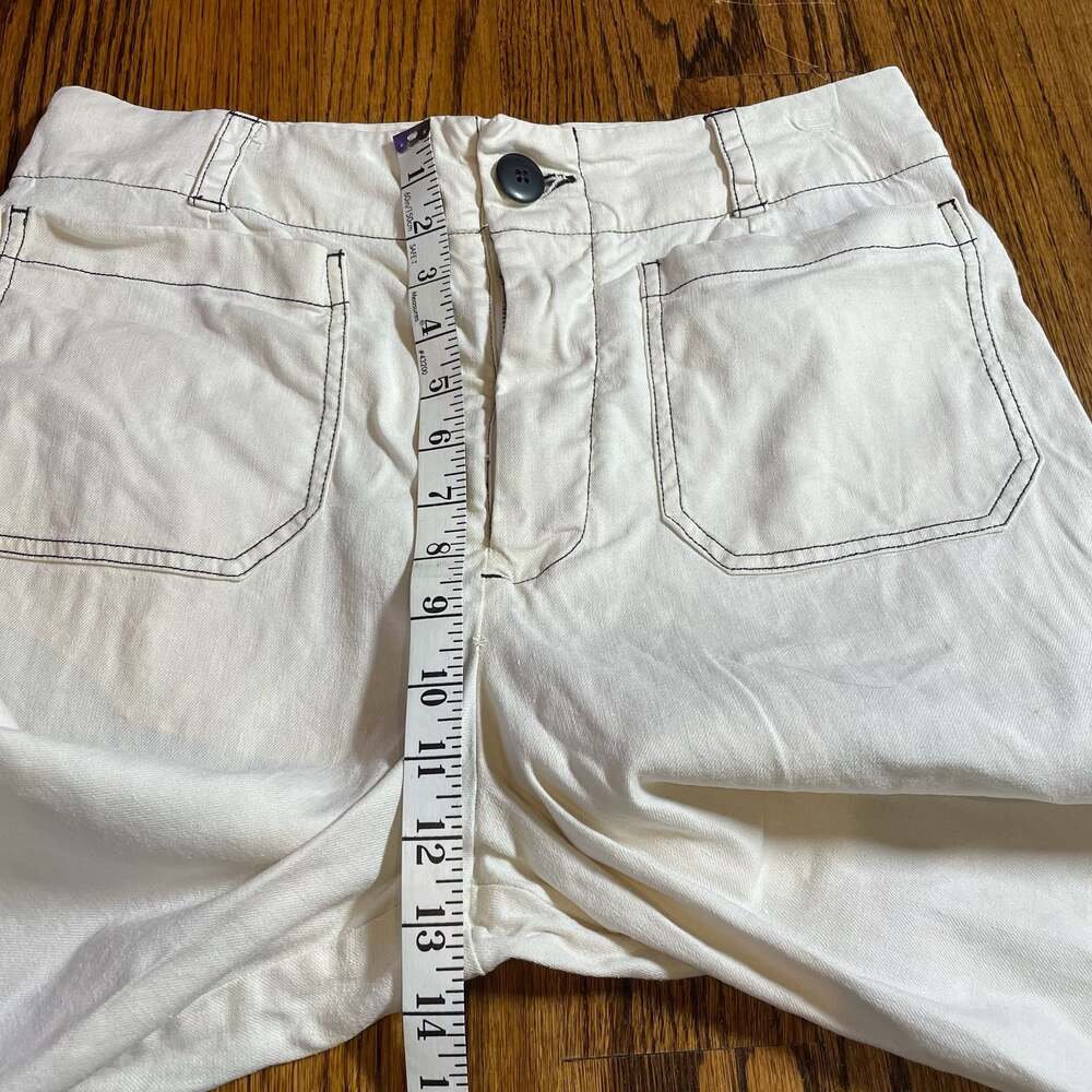 Maeve The Colette Wide-Leg Crop Pants White with Contrast Stitching - Picture 4 of 5